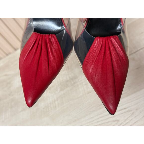 Saint Laurent Calfskin PVC Chica 115 Slingback Pumps Sz 37.5 in Red Leather - Picture 12 of 13